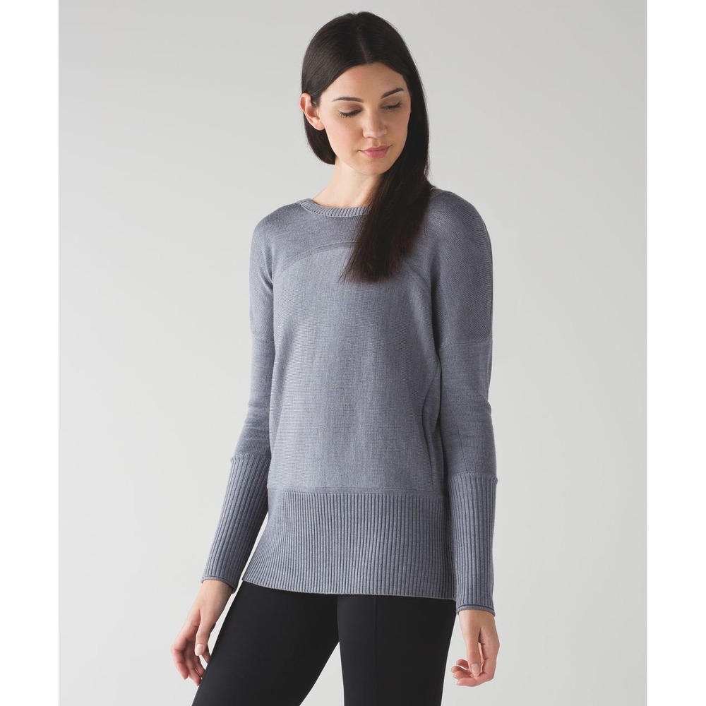 Lululemon Sattva Sweater Heathered Arctic Grey Merino Wool L